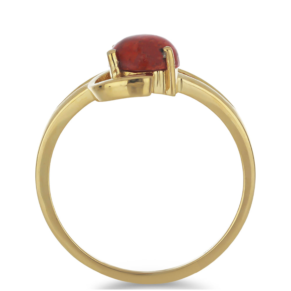 Anillo de Plata Bañada en Oro con Coral de Esponja Roja 2 