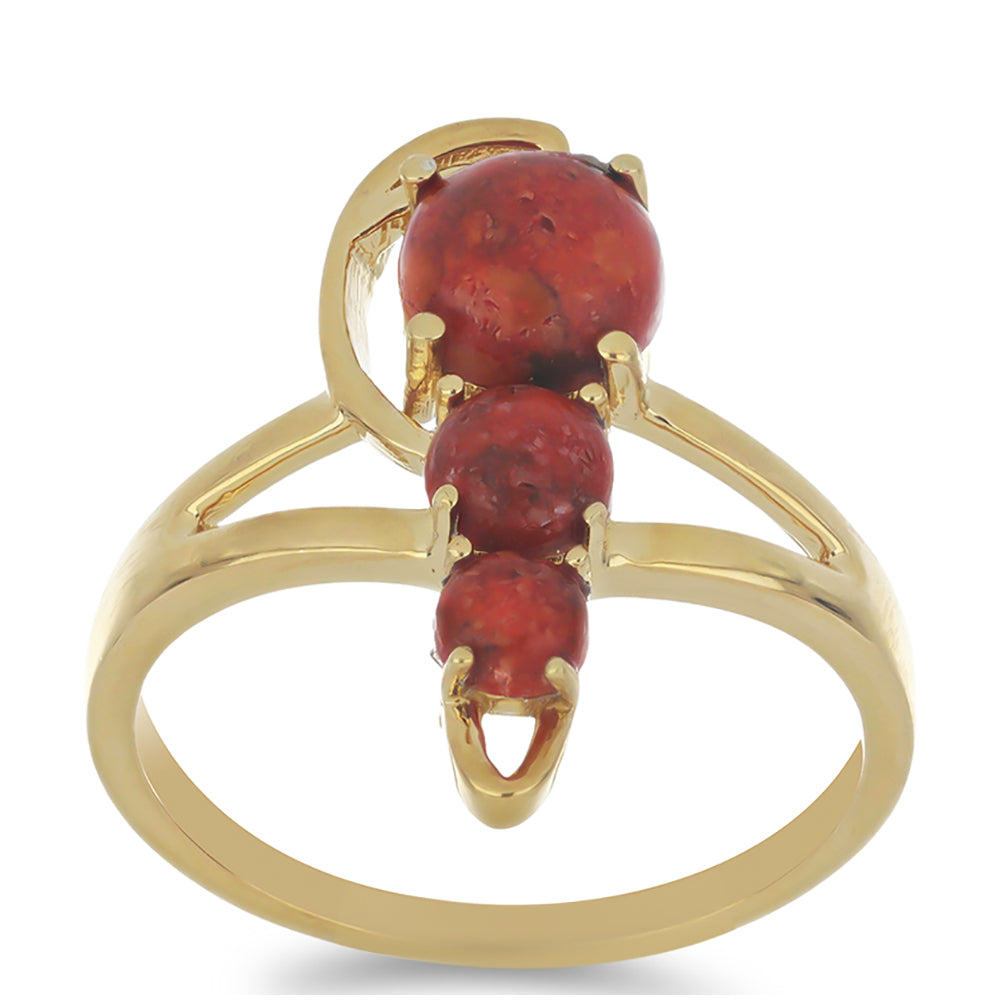 Anillo de Plata Bañada en Oro con Coral de Esponja Roja