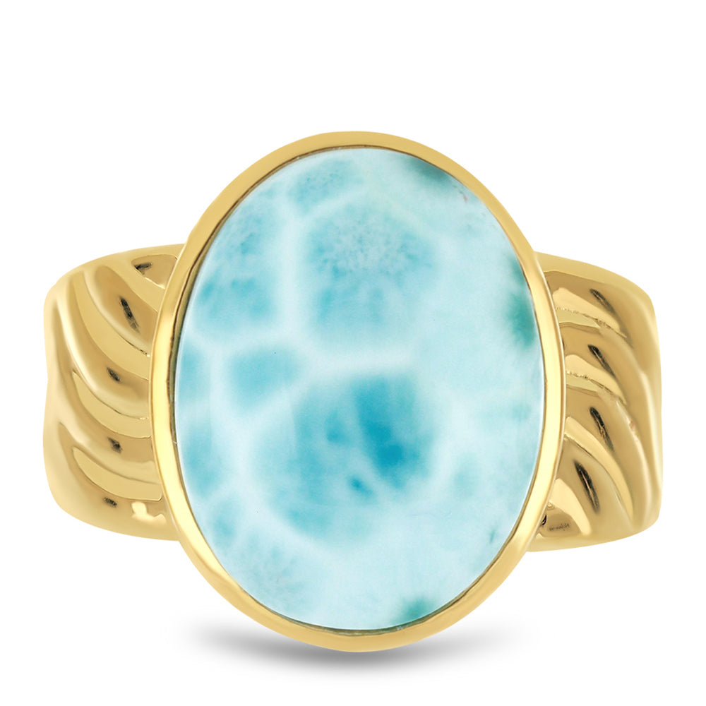 Anillo de Plata Bañada en Oro con Larimar