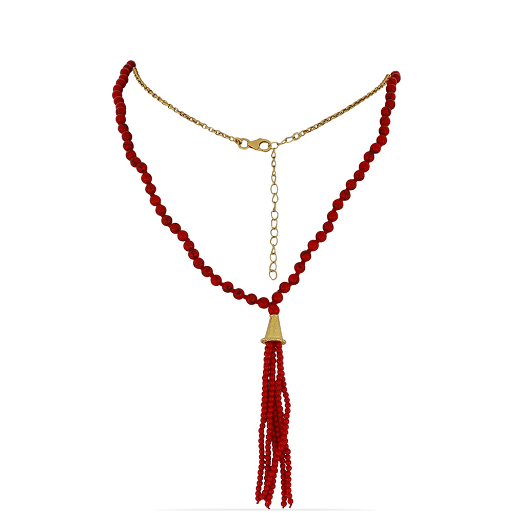 Collar de Plata Bañada en Oro con Coral de Esponja Roja 1 