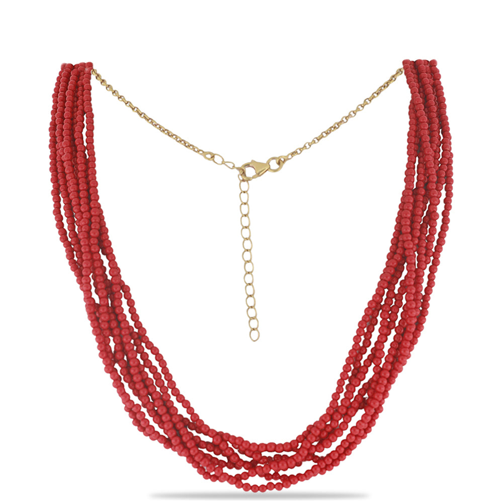 Collar de Plata Bañada en Oro con Coral de Esponja Roja