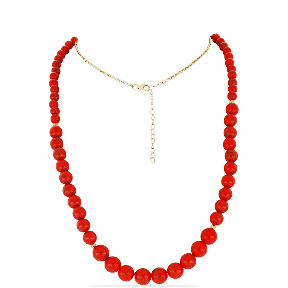 Collar de Plata Bañada en Oro con Coral de Esponja Roja 1 